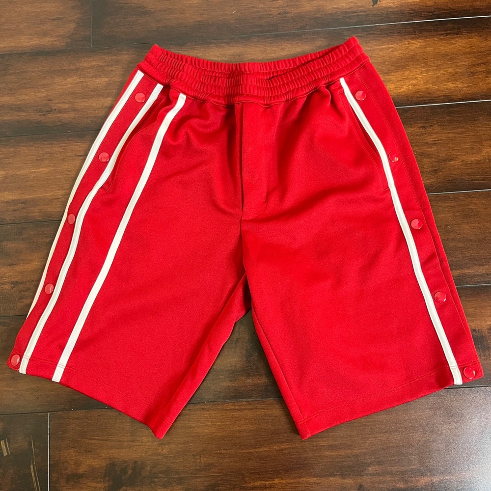 $345 Helmut Lang Track Shorts‎ Men's Small Red White Side Stripe Snap Button - Picture 2 of 13